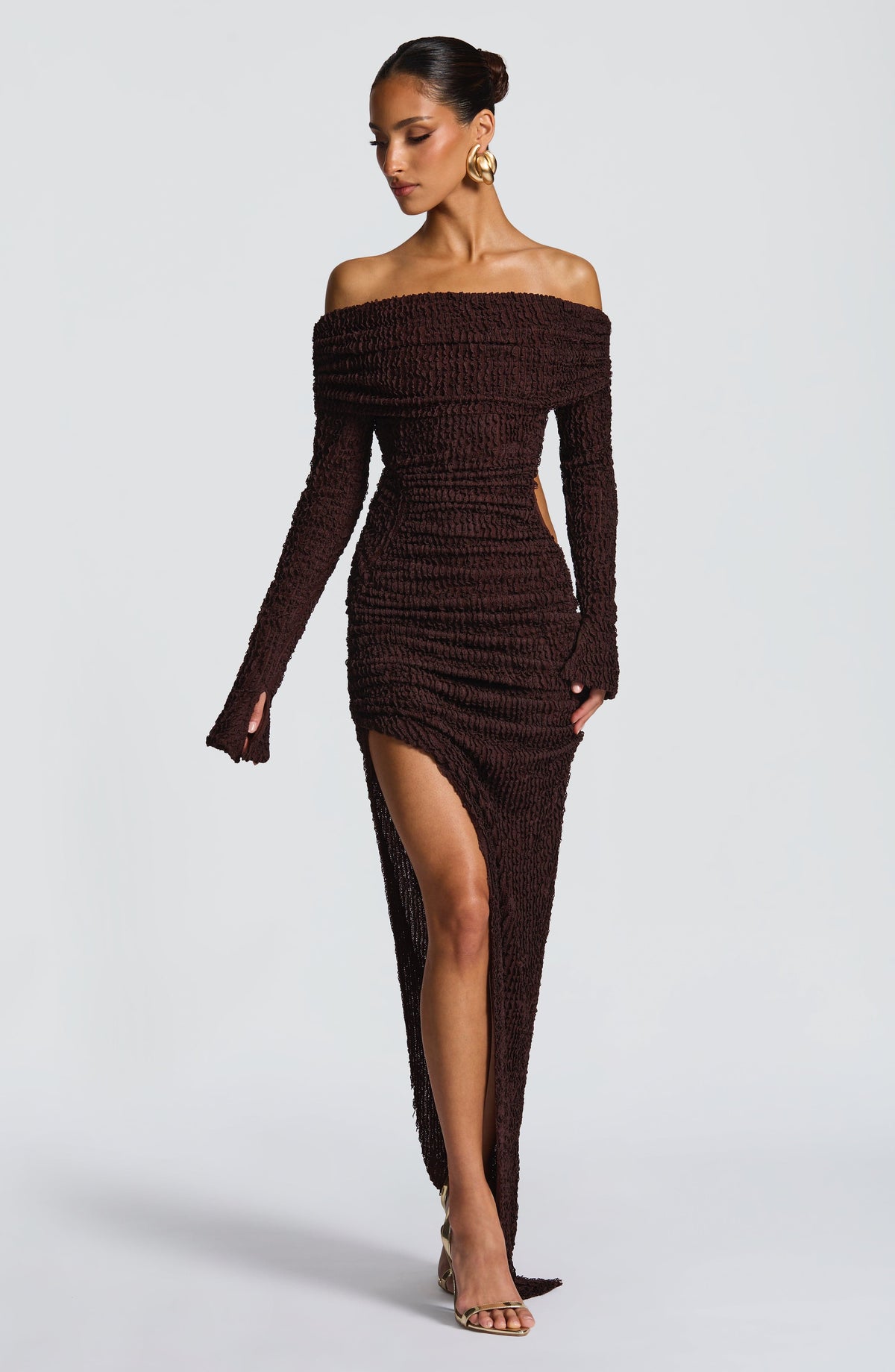 Delphine Midi Dress in Plum Brown