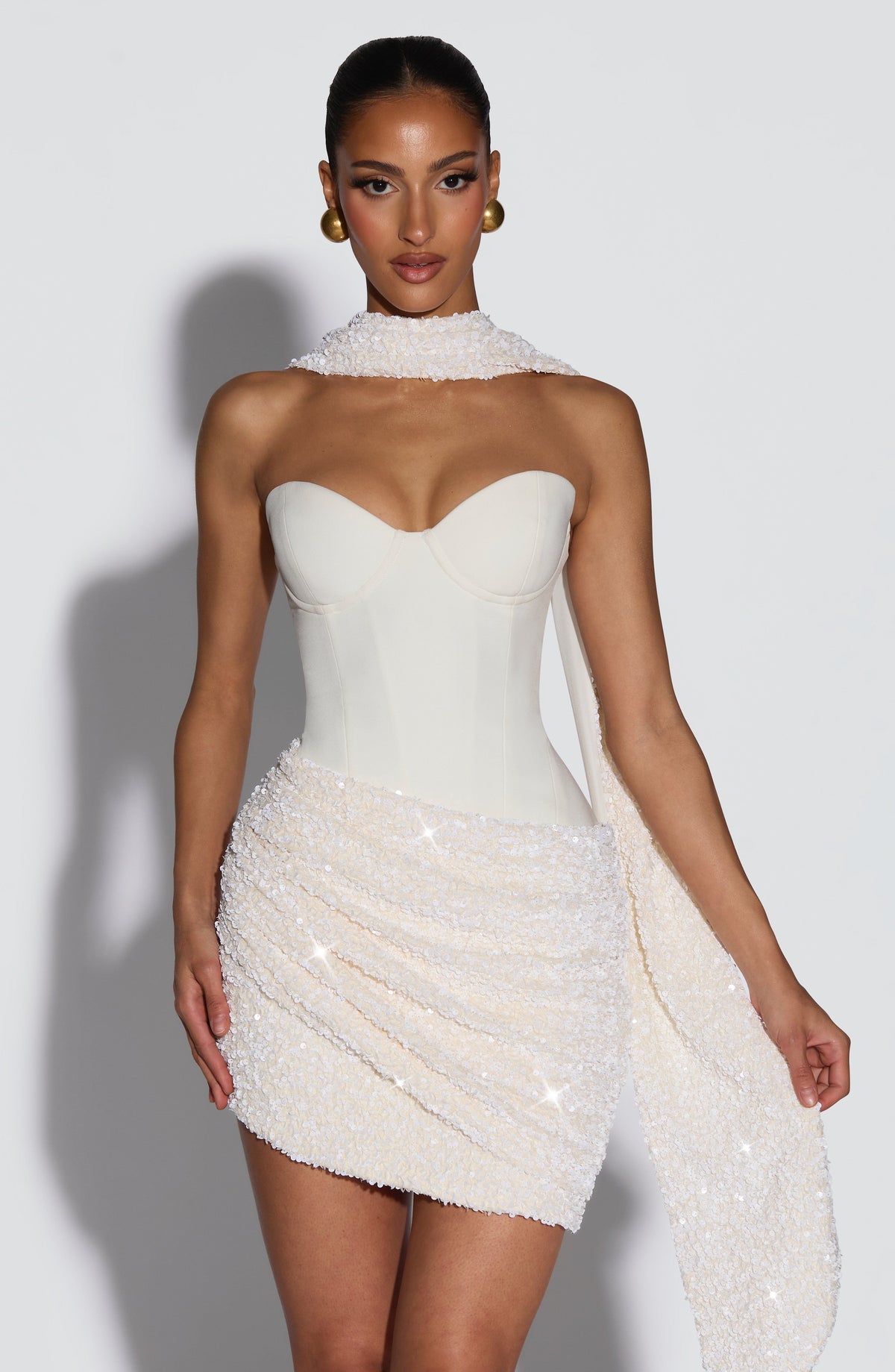 Denisa Mini Dress in Ivory