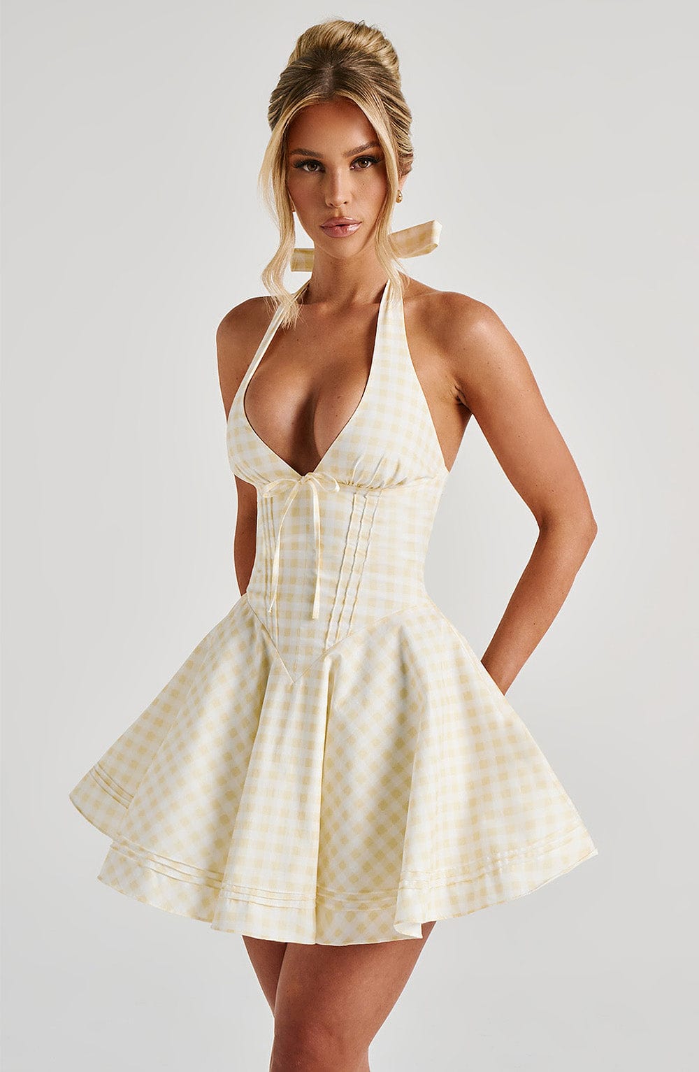 Doriane Mini Dress in Lemon Gingham