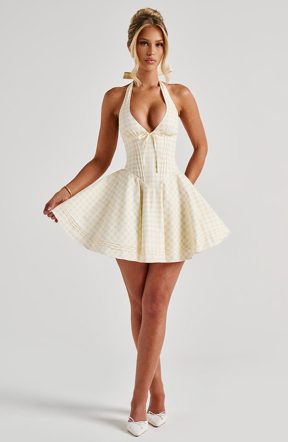 Doriane Mini Dress in Lemon Gingham