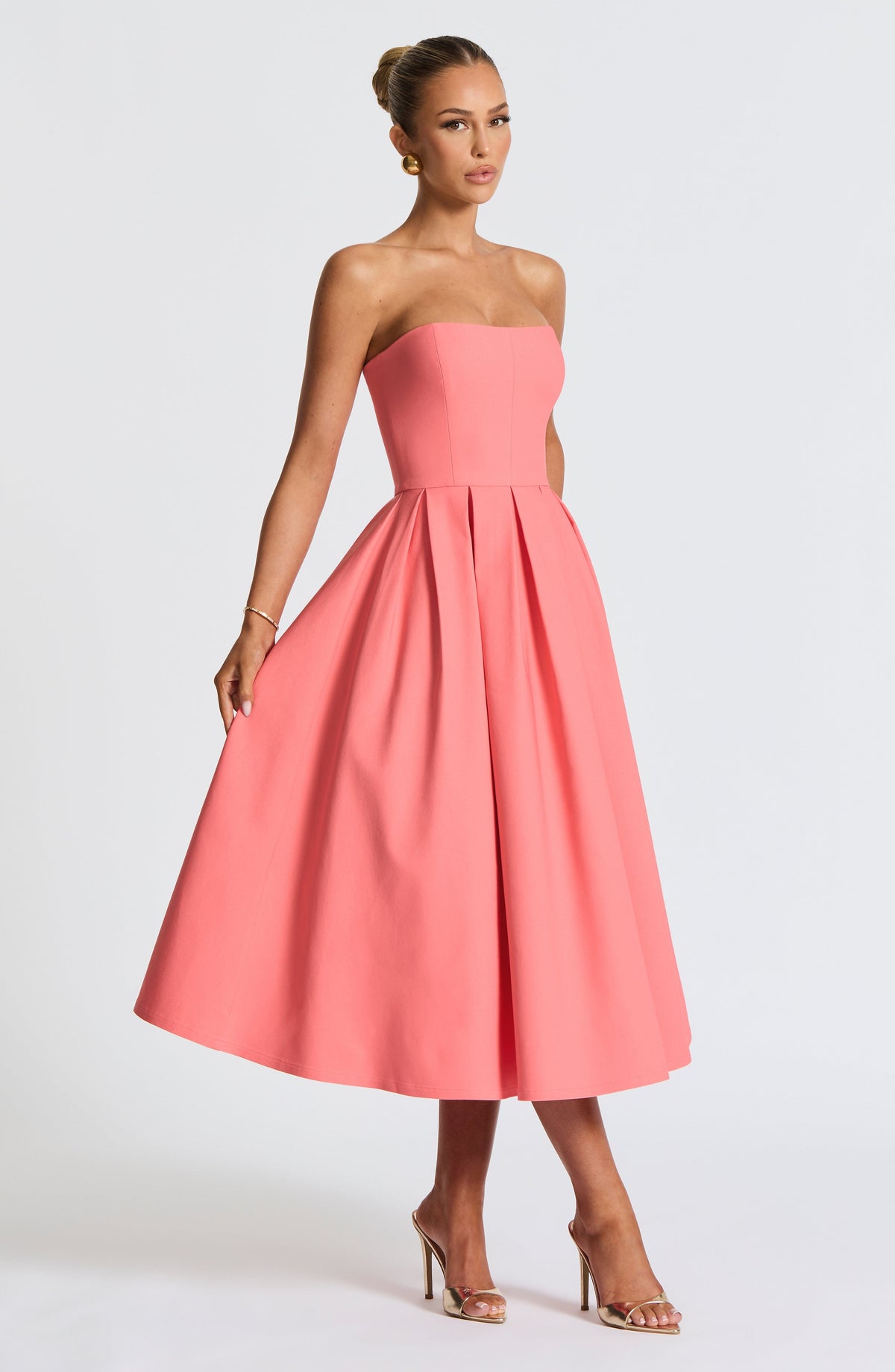 Editha Midi Dress in Coral Pink
