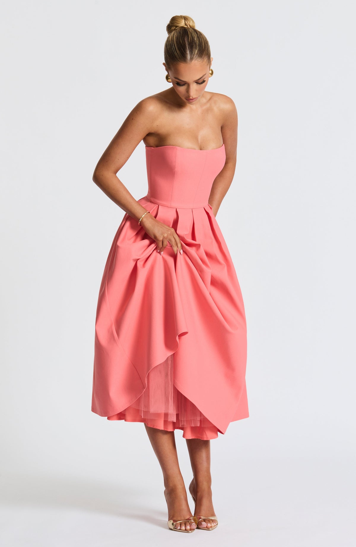 Editha Midi Dress in Coral Pink