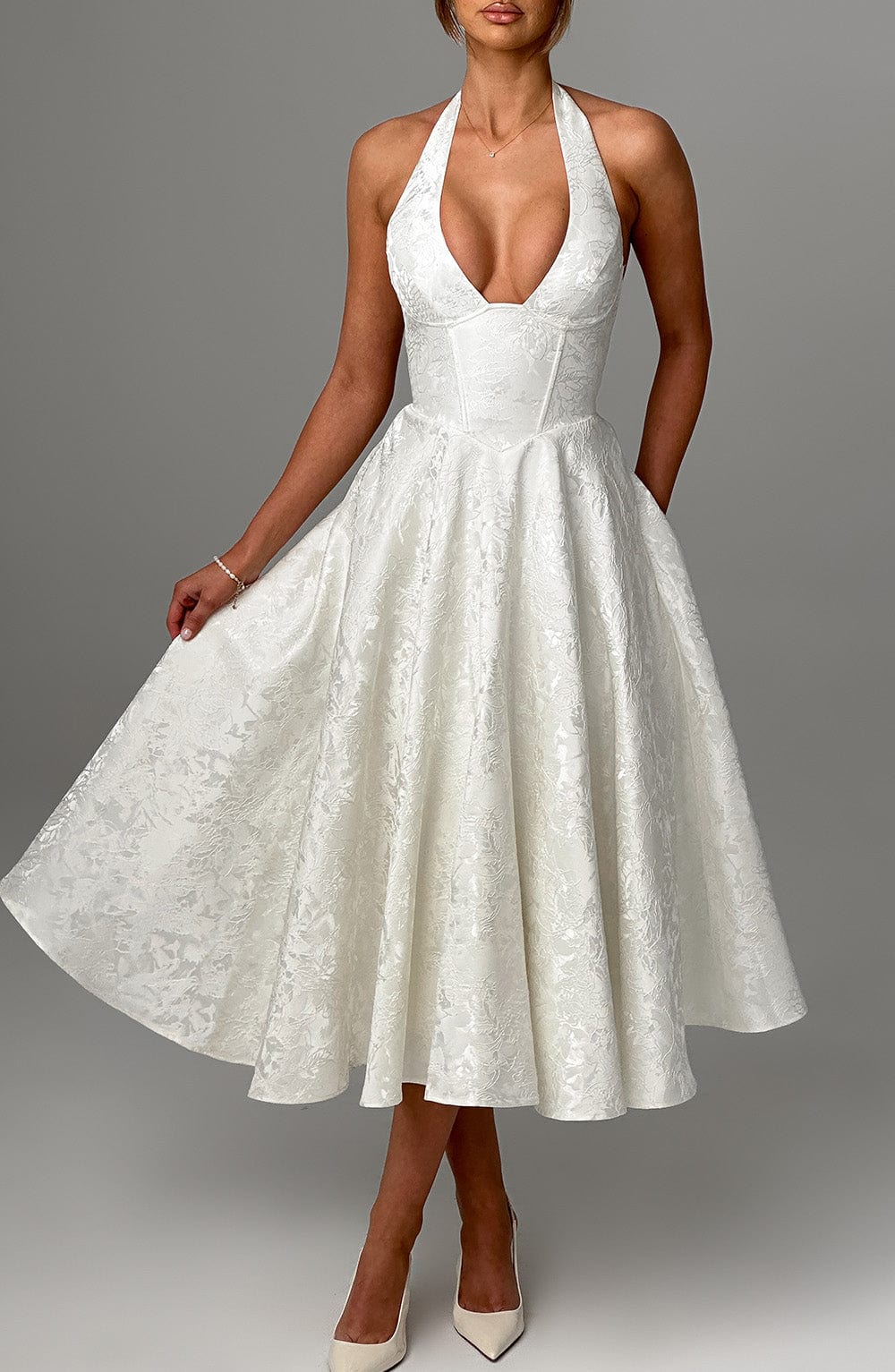 Effina Midi Dress in Ivory