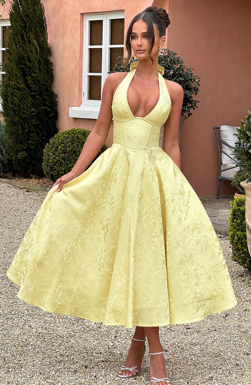 Effina Midi Dress in Lemon