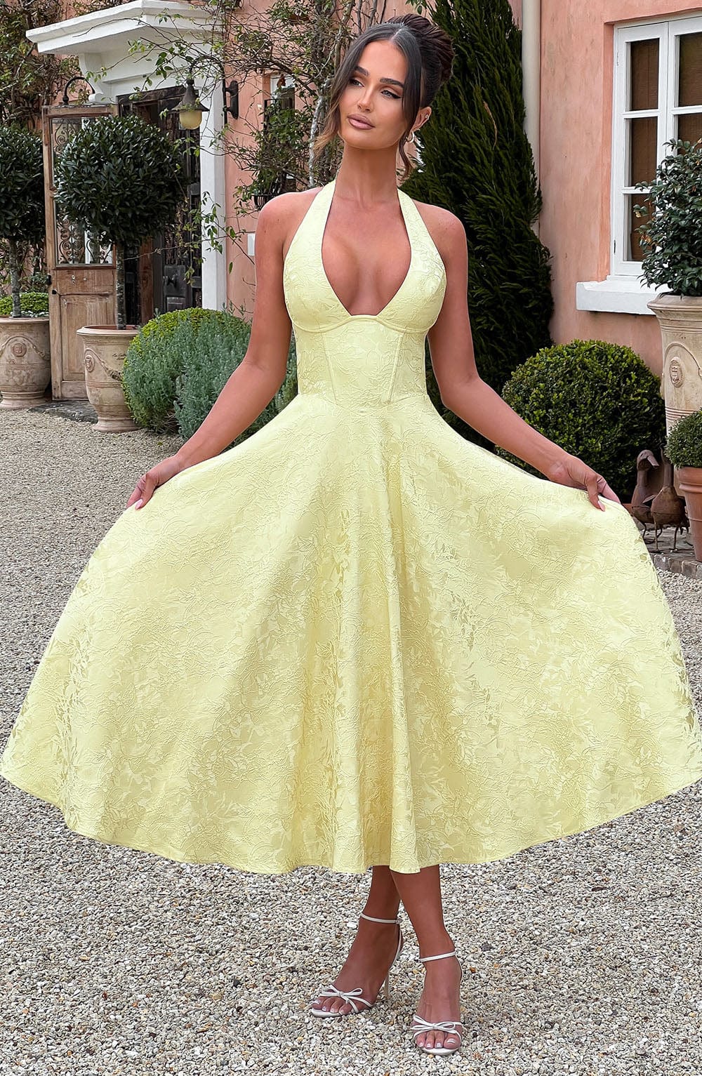 Effina Midi Dress in Lemon