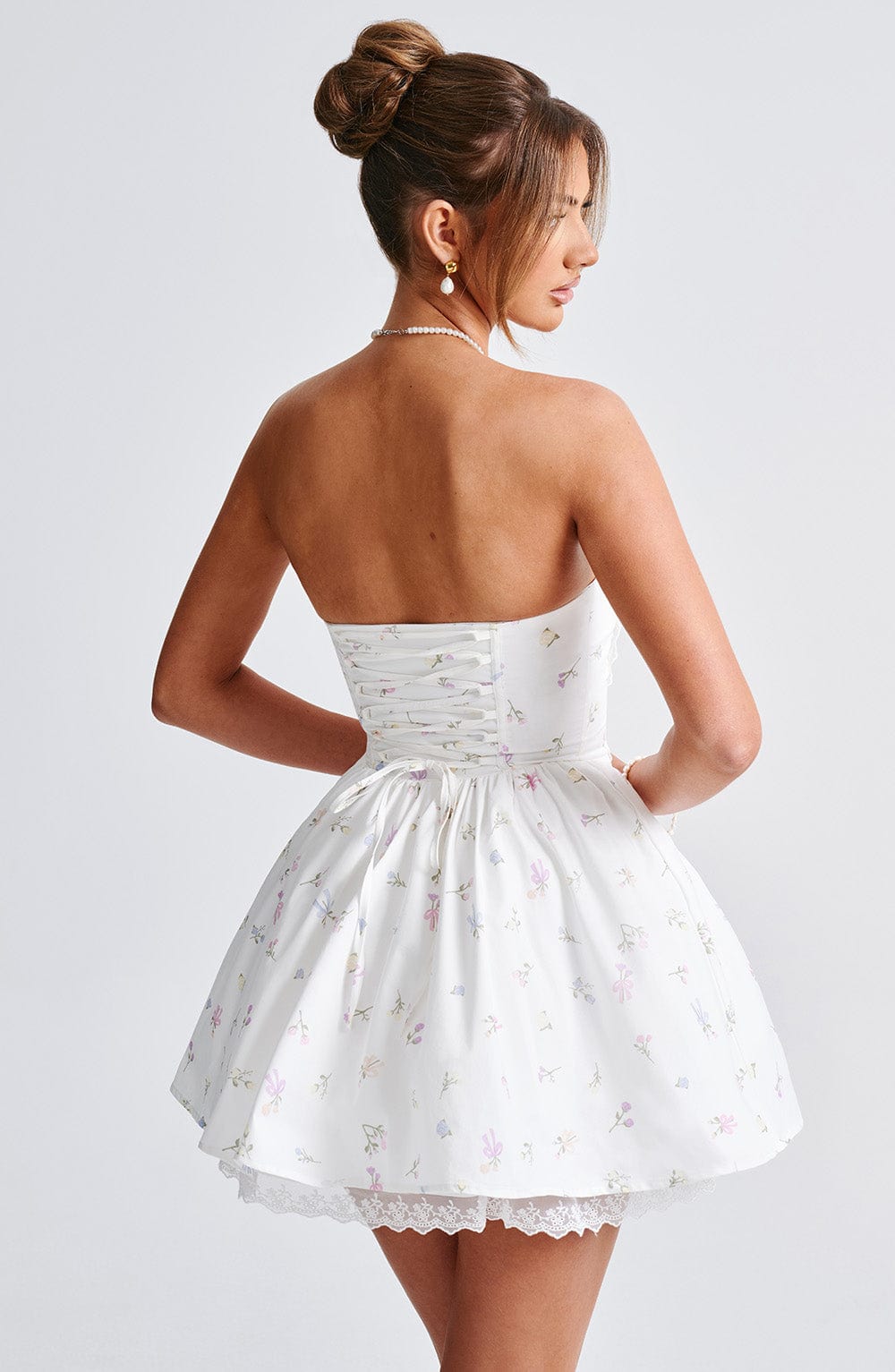 Evienne Mini Dress in White Multi Floral Print