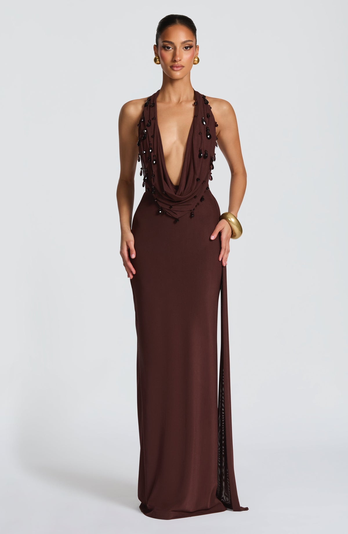 Fabiana Maxi Dress in Plum Brown