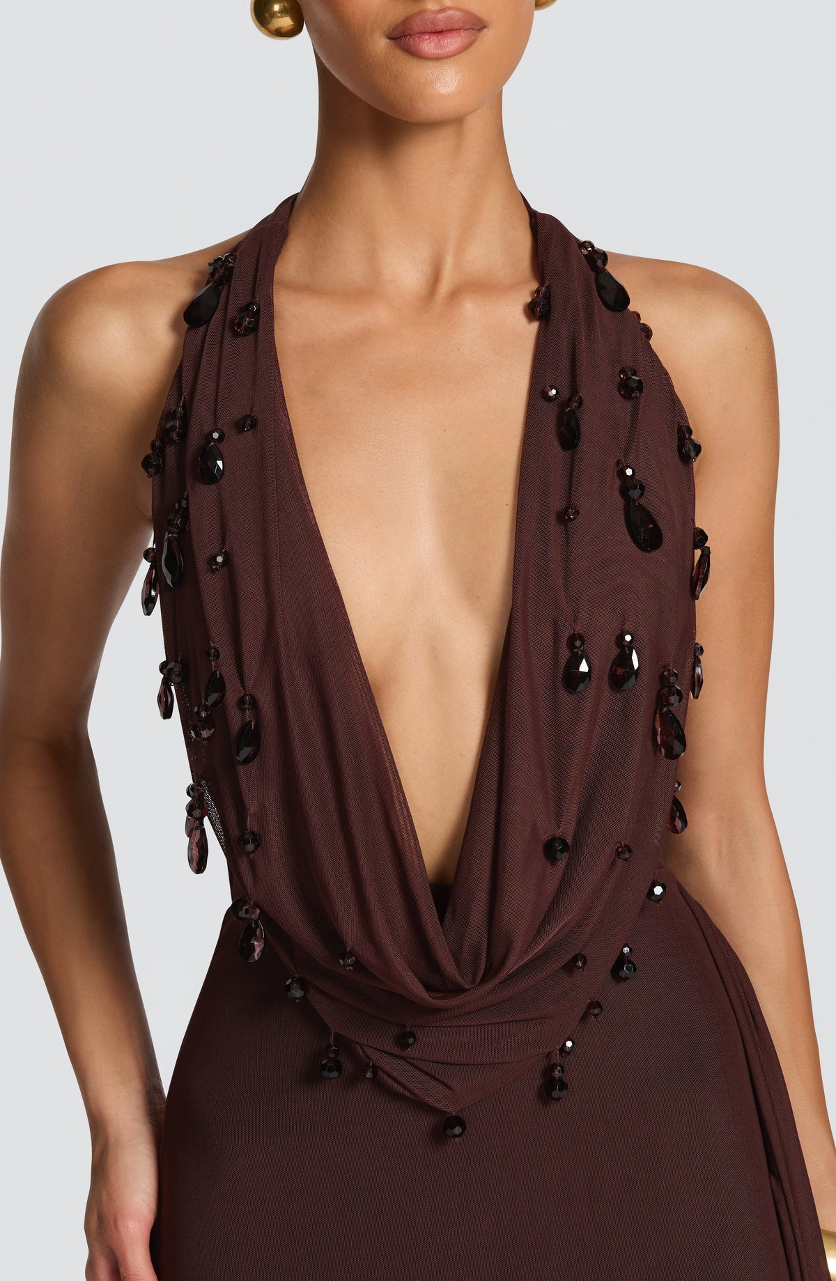 Fabiana Maxi Dress in Plum Brown