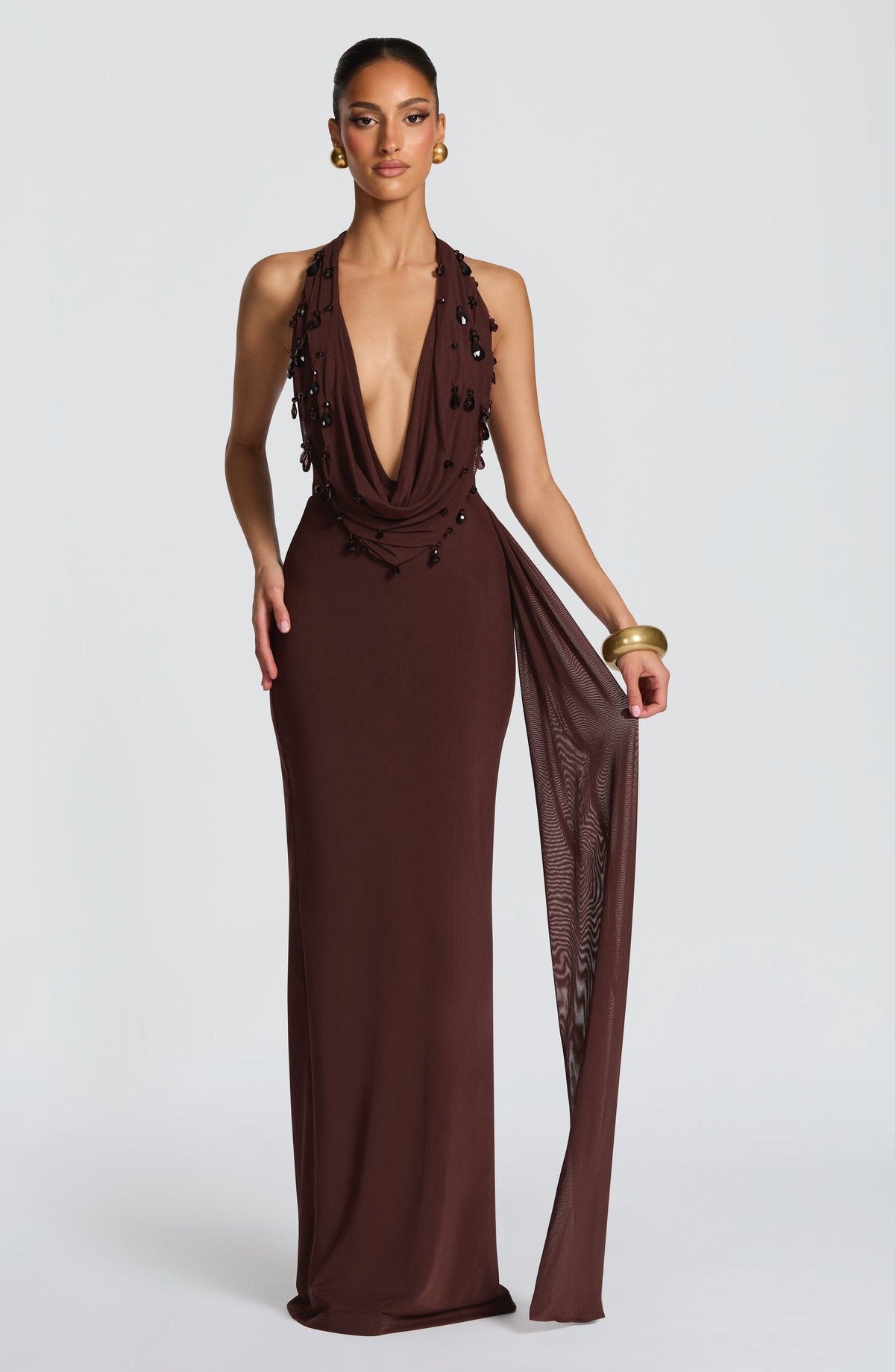 Fabiana Maxi Dress in Plum Brown