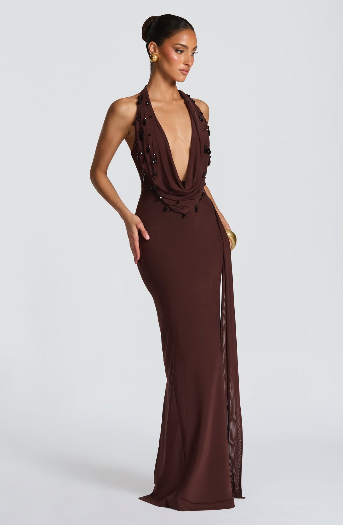 Fabiana Maxi Dress in Plum Brown