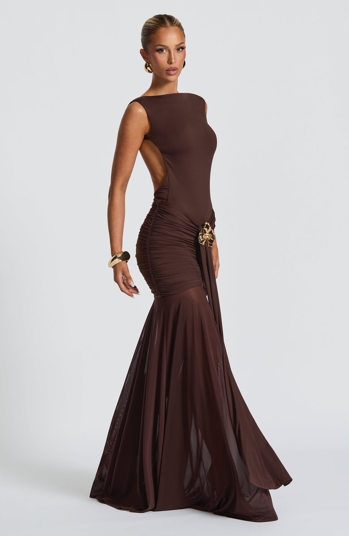 Faelyn Maxi Skirt in Plum Brown