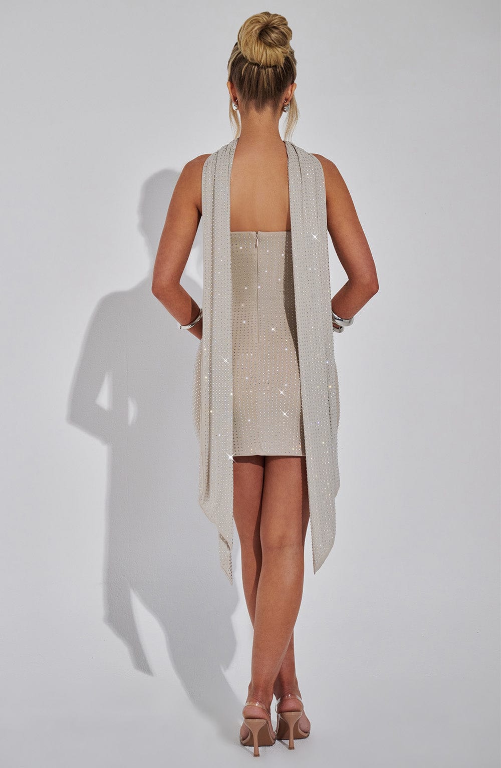 Ginnia Mini Dress in Silver/Nude
