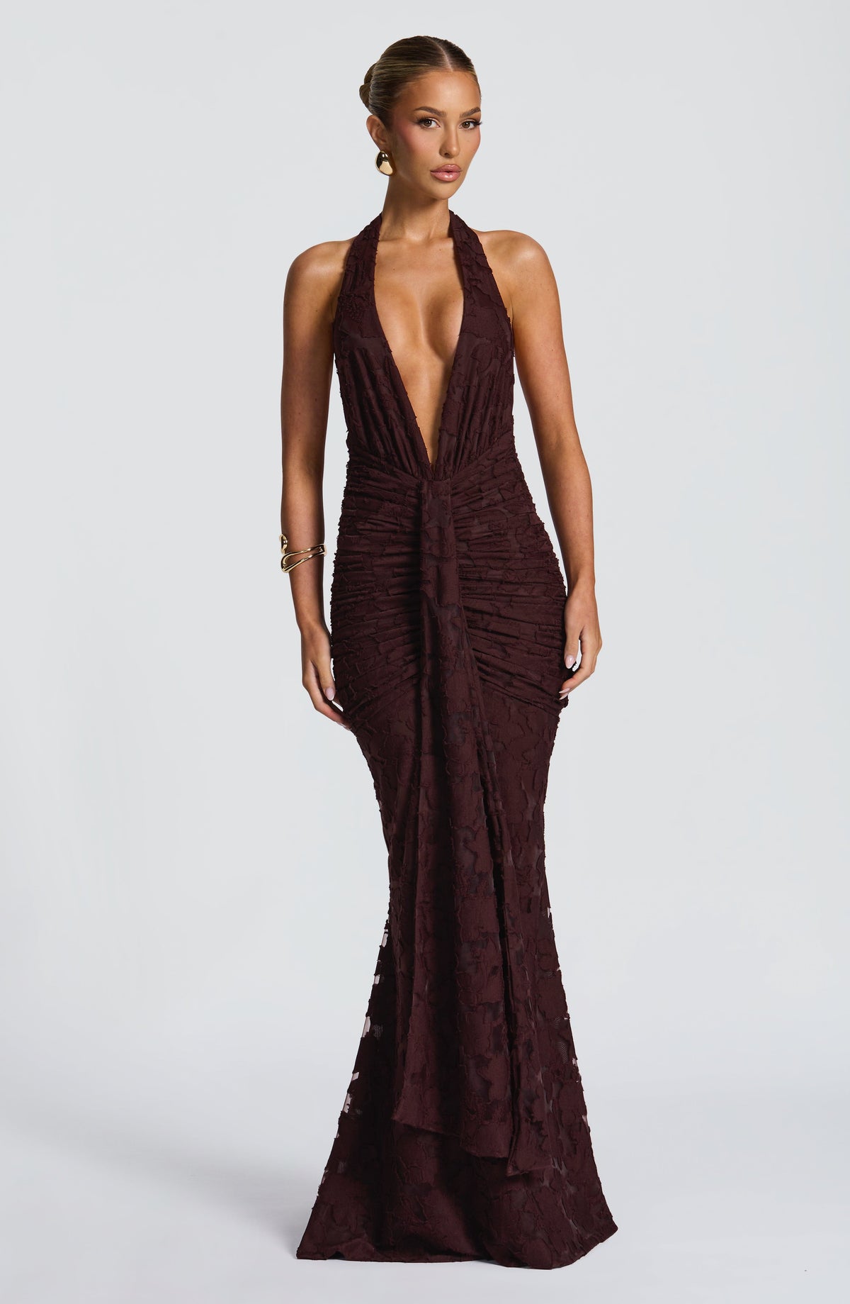 Guinevra Maxi Dress in Plum Brown