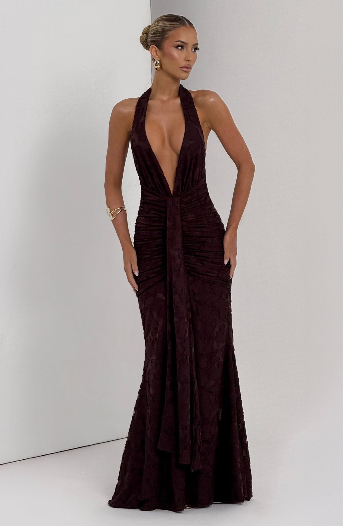 Guinevra Maxi Dress in Plum Brown