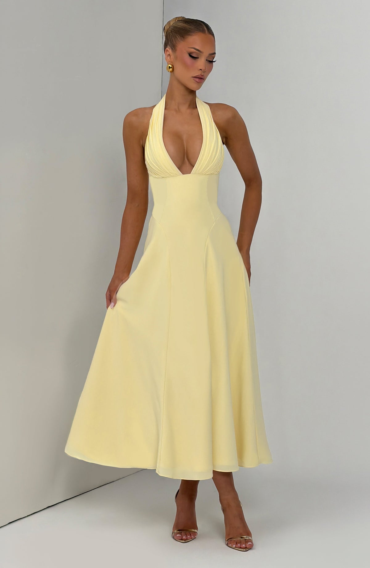 Haylen Midi Dress in Lemon