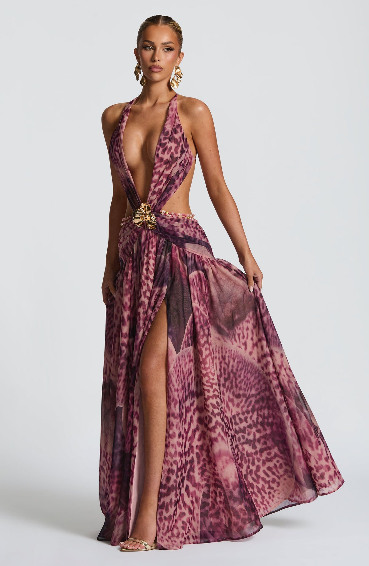 Indianne Maxi Dress in Magenta Orchid Print