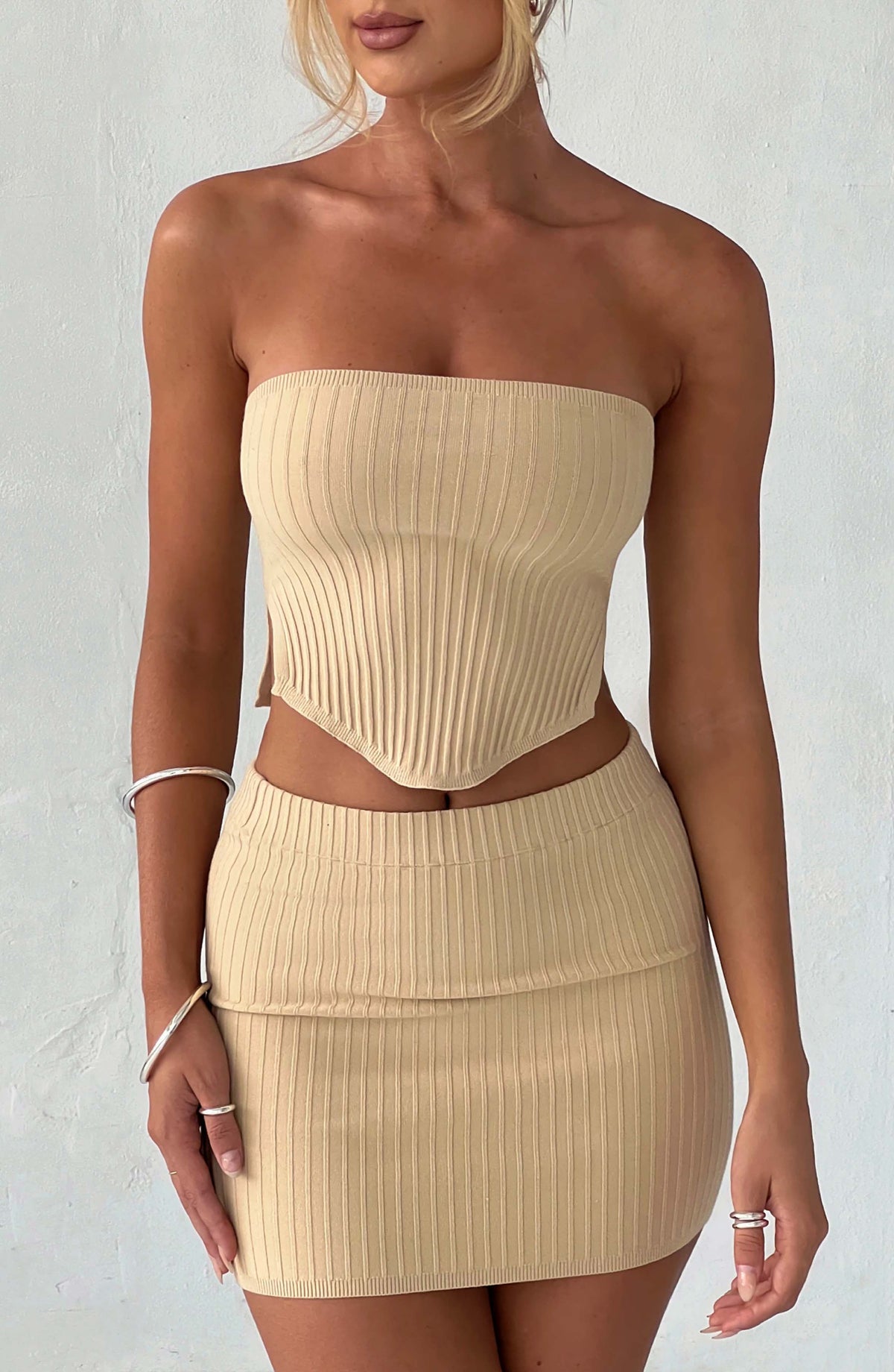 Jazlyn Mini Skirt in Beige
