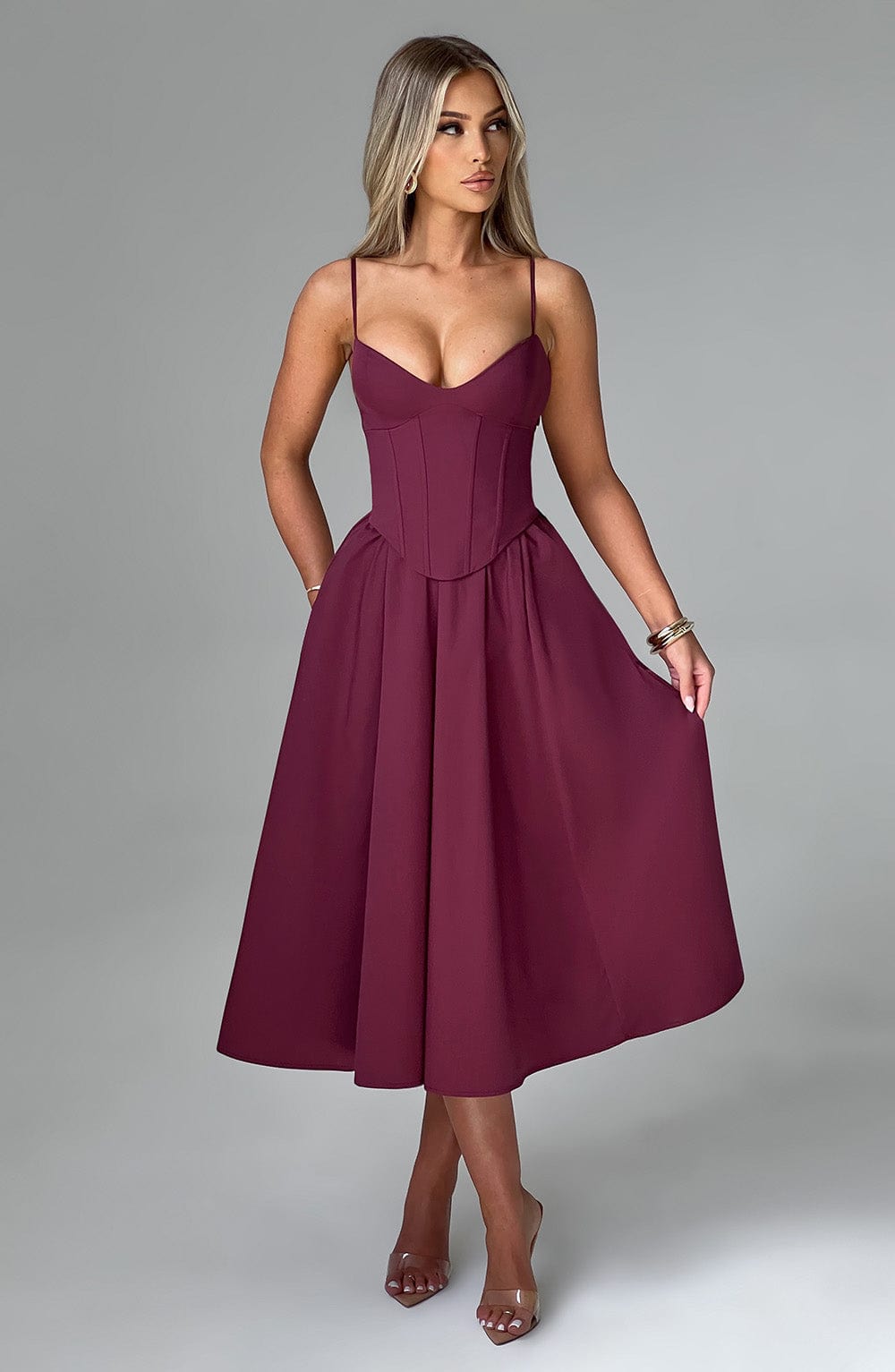 Mariella Midi Dress in Cherry Lacquer
