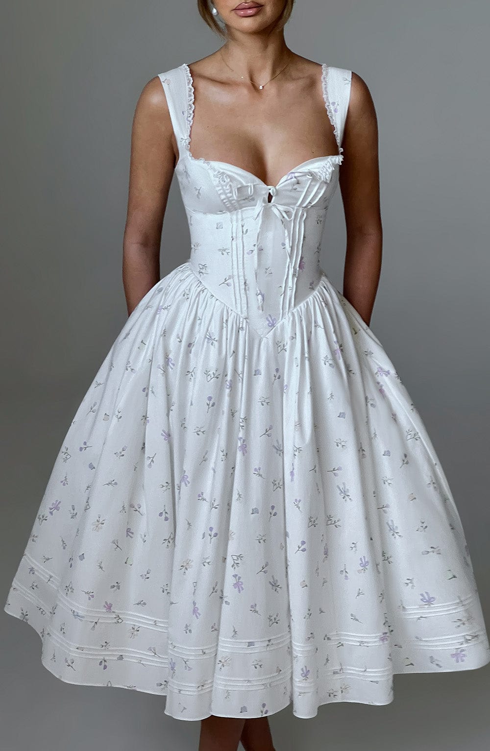 Marlene Midi Dress in White Multi Floral