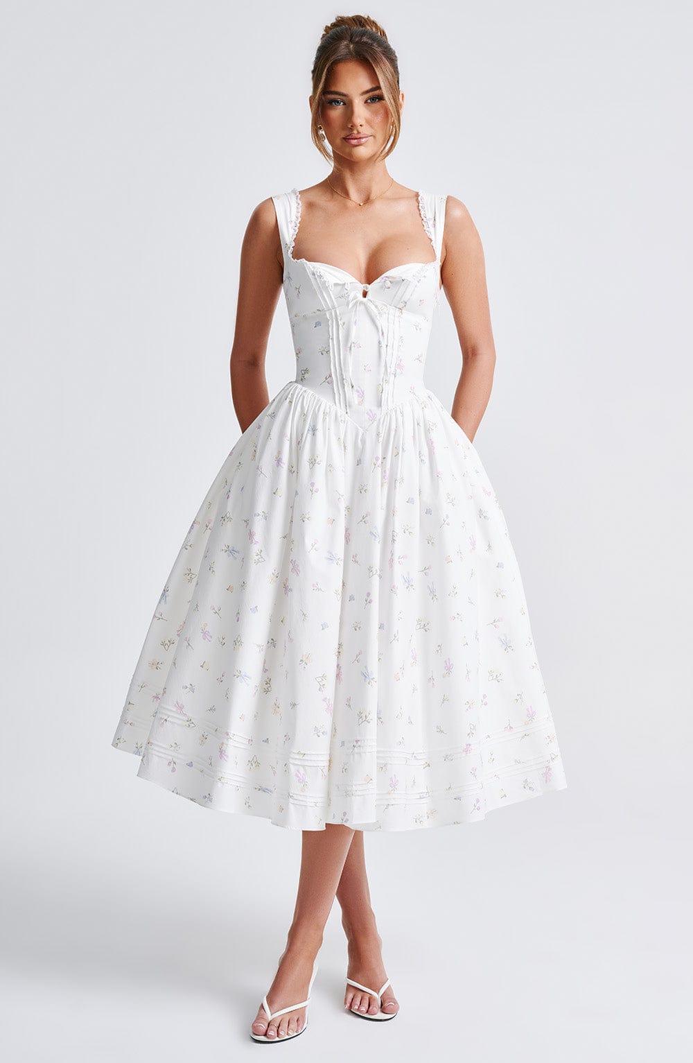 Marlene Midi Dress in White Multi Floral