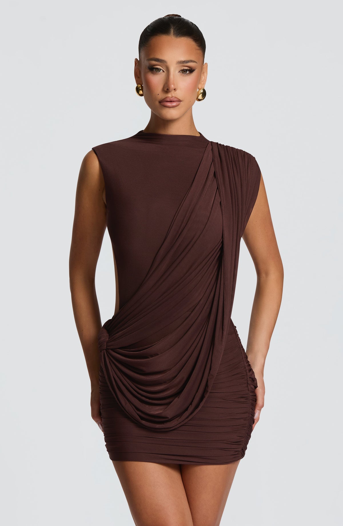 Mireia Mini Dress in Plum Brown