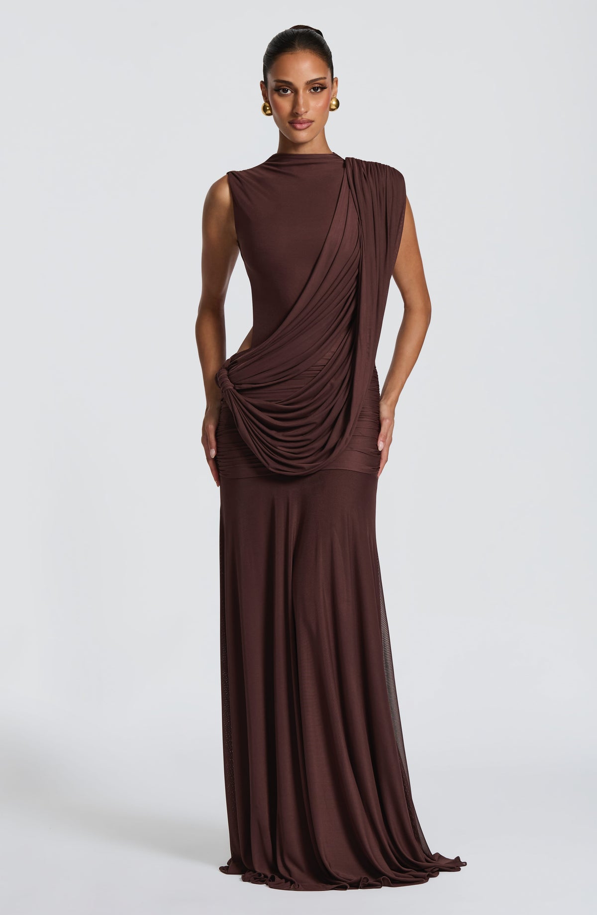 Mireille Maxi Dress in Plum Brown