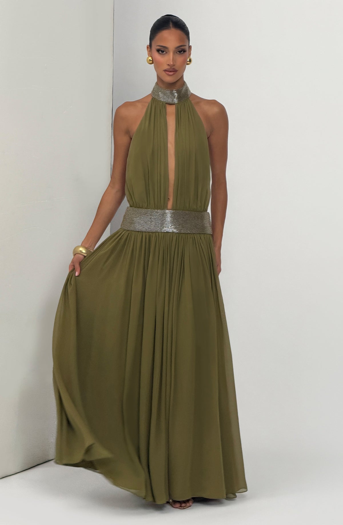 Rosaline Maxi Dress in Deep Olive