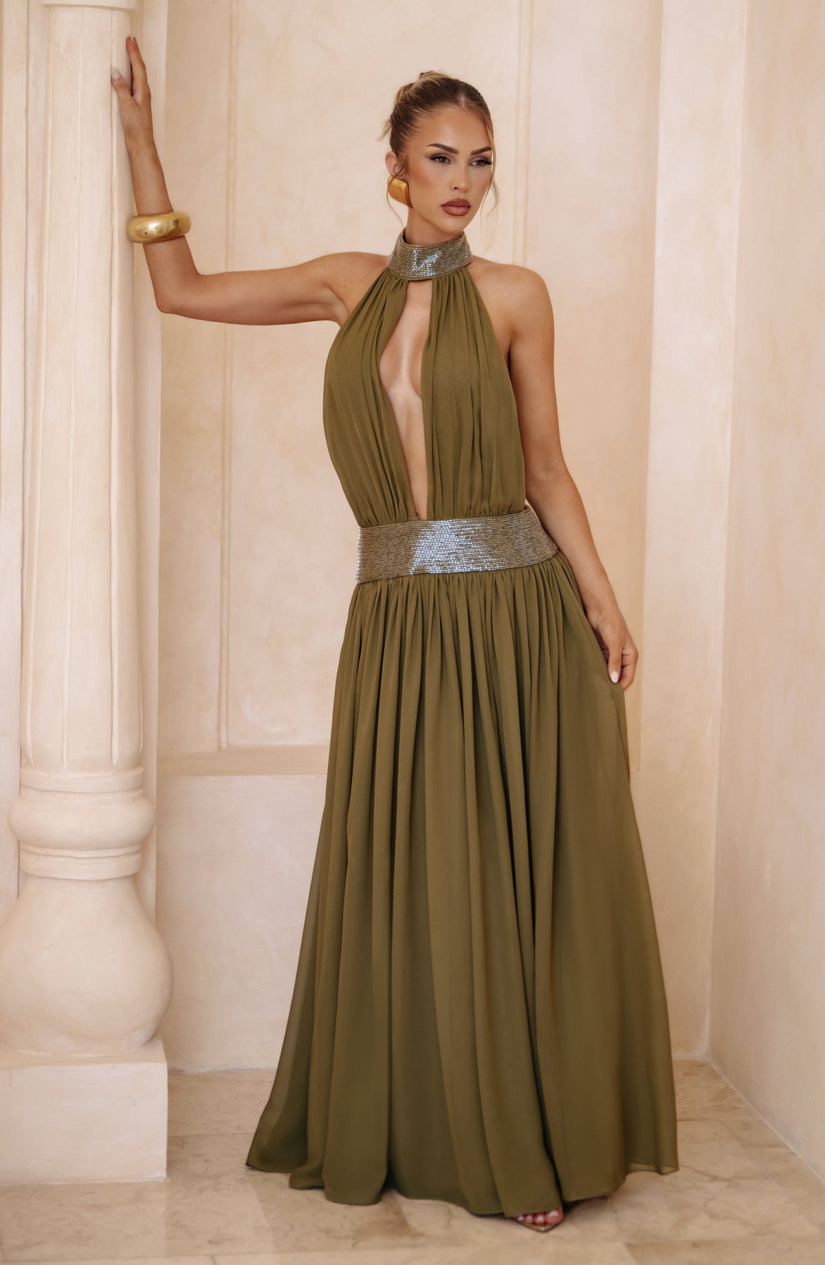 Rosaline Maxi Dress in Deep Olive