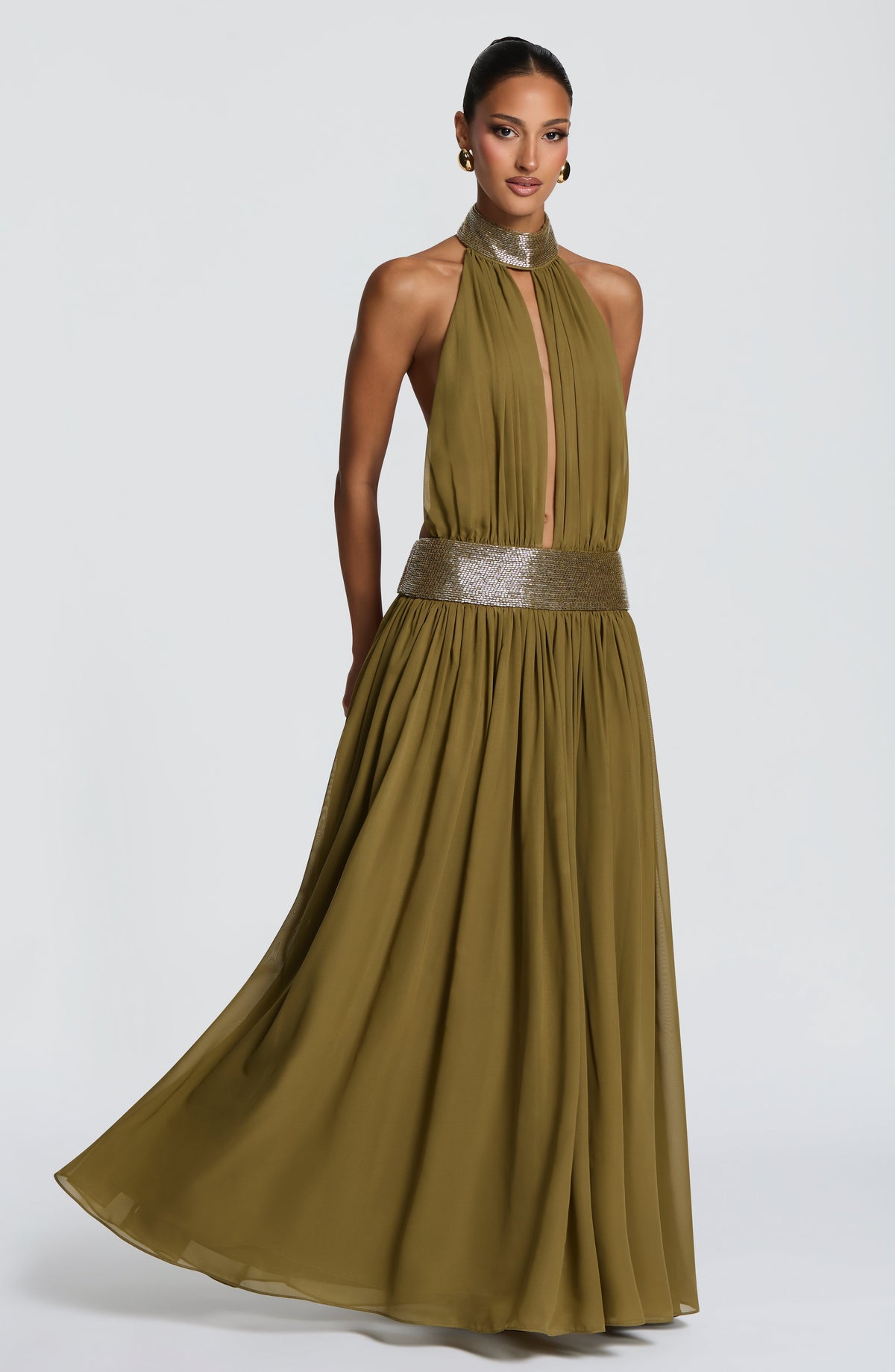 Rosaline Maxi Dress in Deep Olive