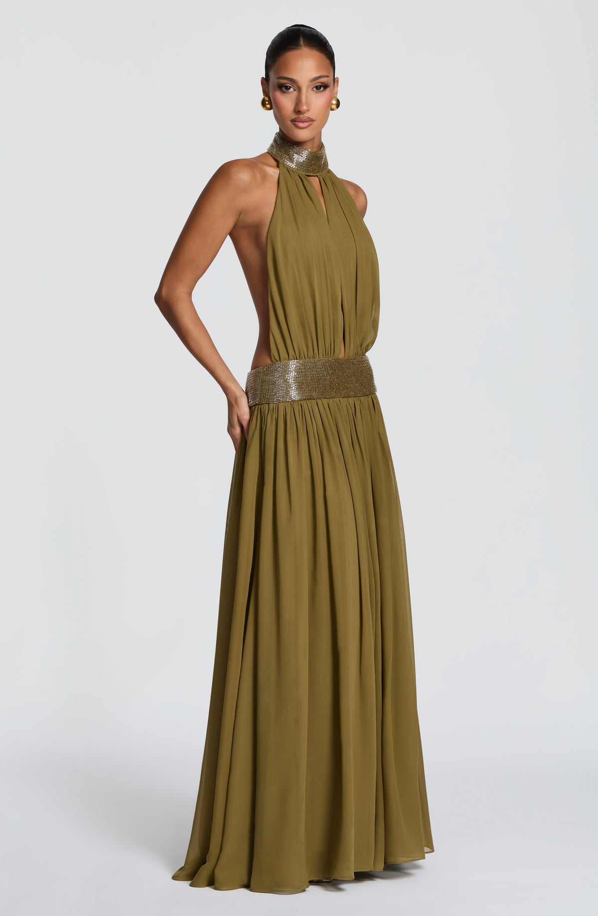 Rosaline Maxi Dress in Deep Olive
