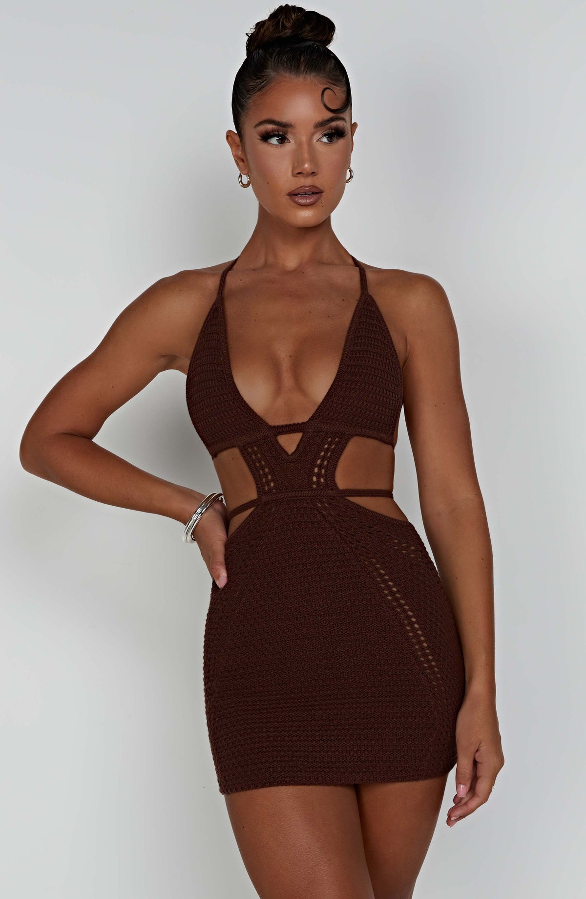 Serena Mini Dress in Chocolate