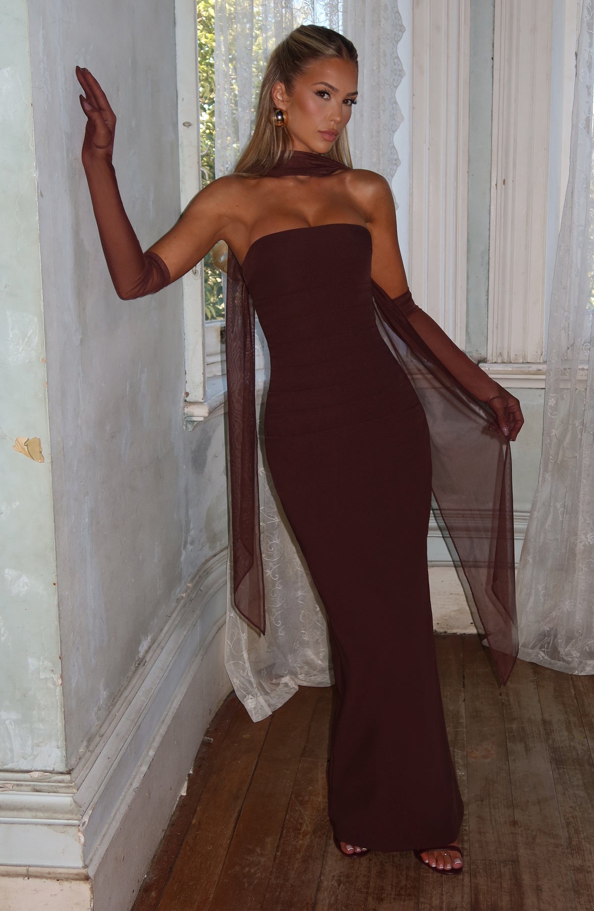 Yuliana Maxi Dress in Plum Brown