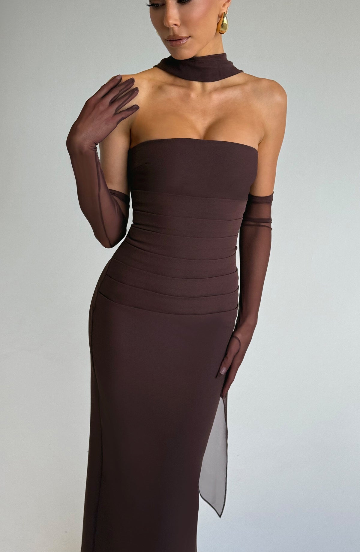 Yuliana Maxi Dress in Plum Brown