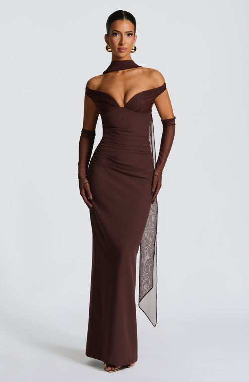 Abigael Maxi Dress in Plum Brown