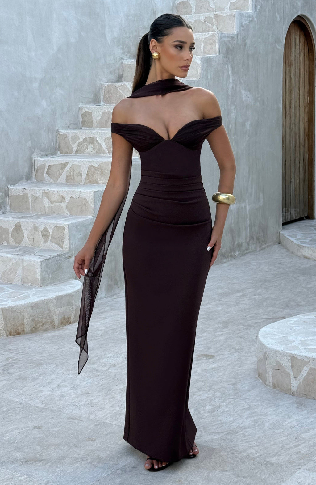 Abigael Maxi Dress in Plum Brown