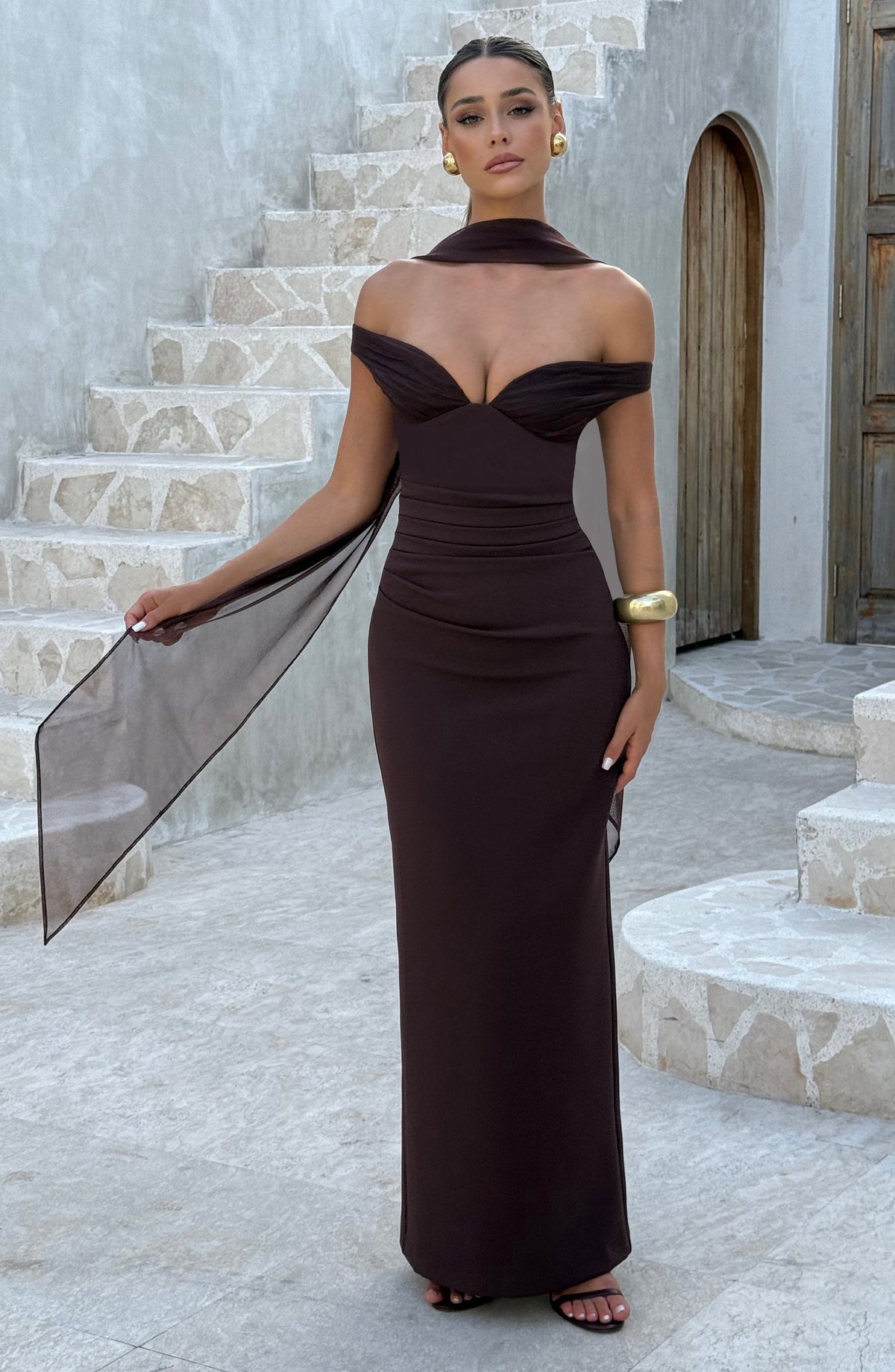 Abigael Maxi Dress in Plum Brown