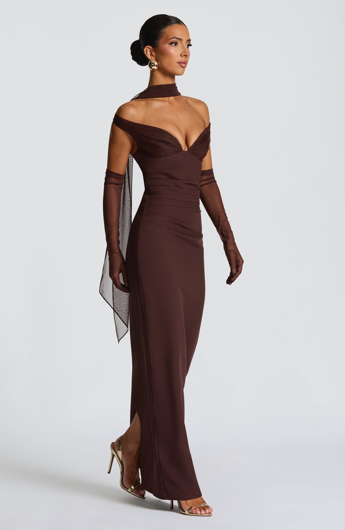 Abigael Maxi Dress in Plum Brown