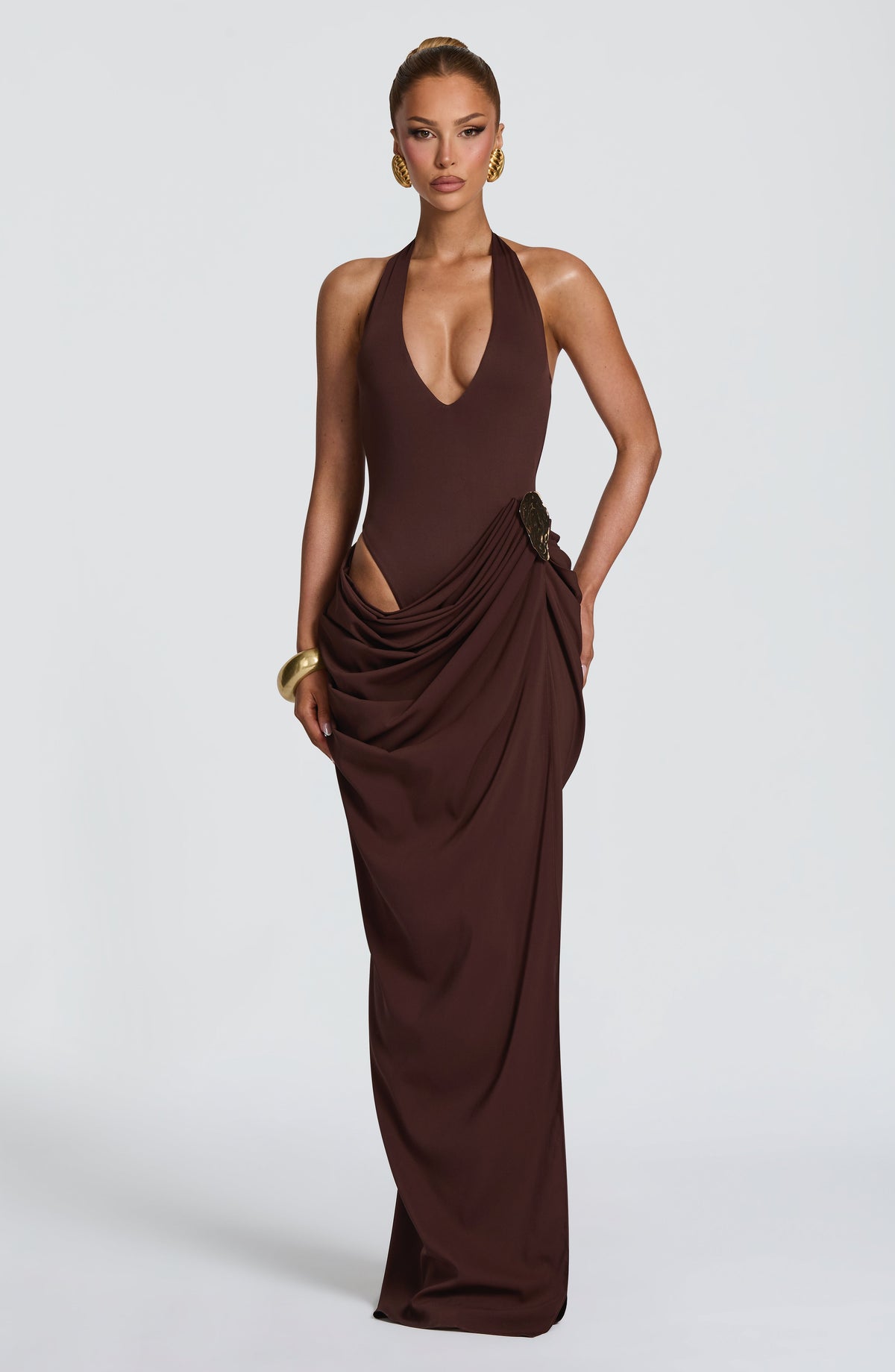 Adelyn Maxi Dress in Plum Brown