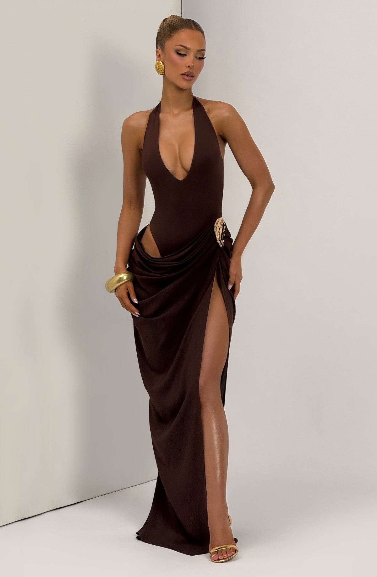 Adelyn Maxi Dress in Plum Brown