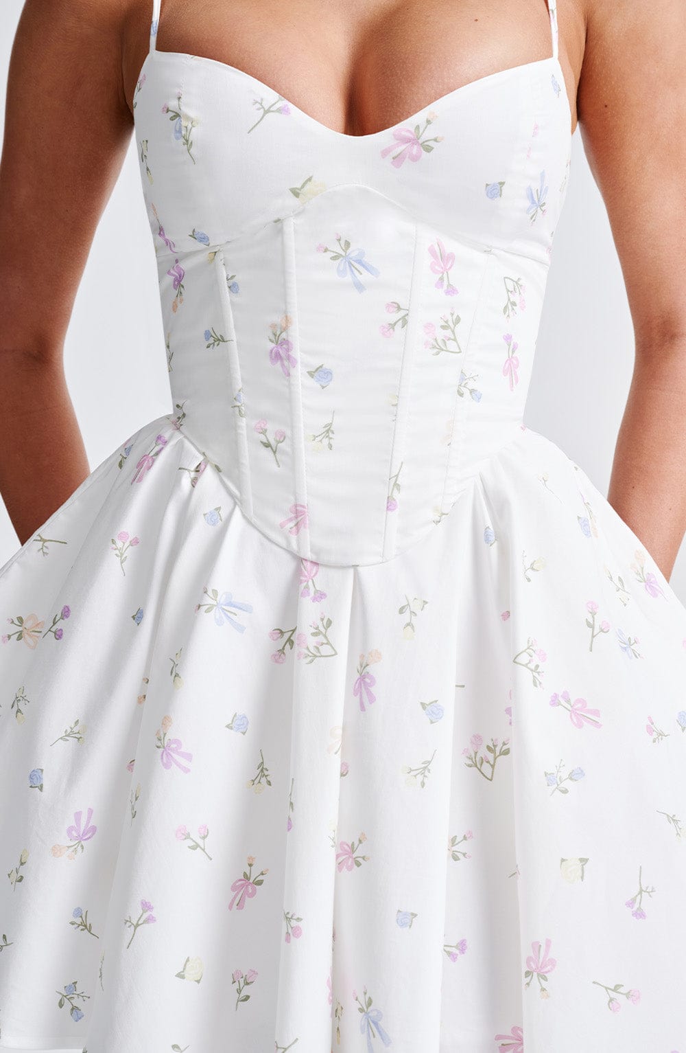 Analise Mini Dress in White Multi Floral Print
