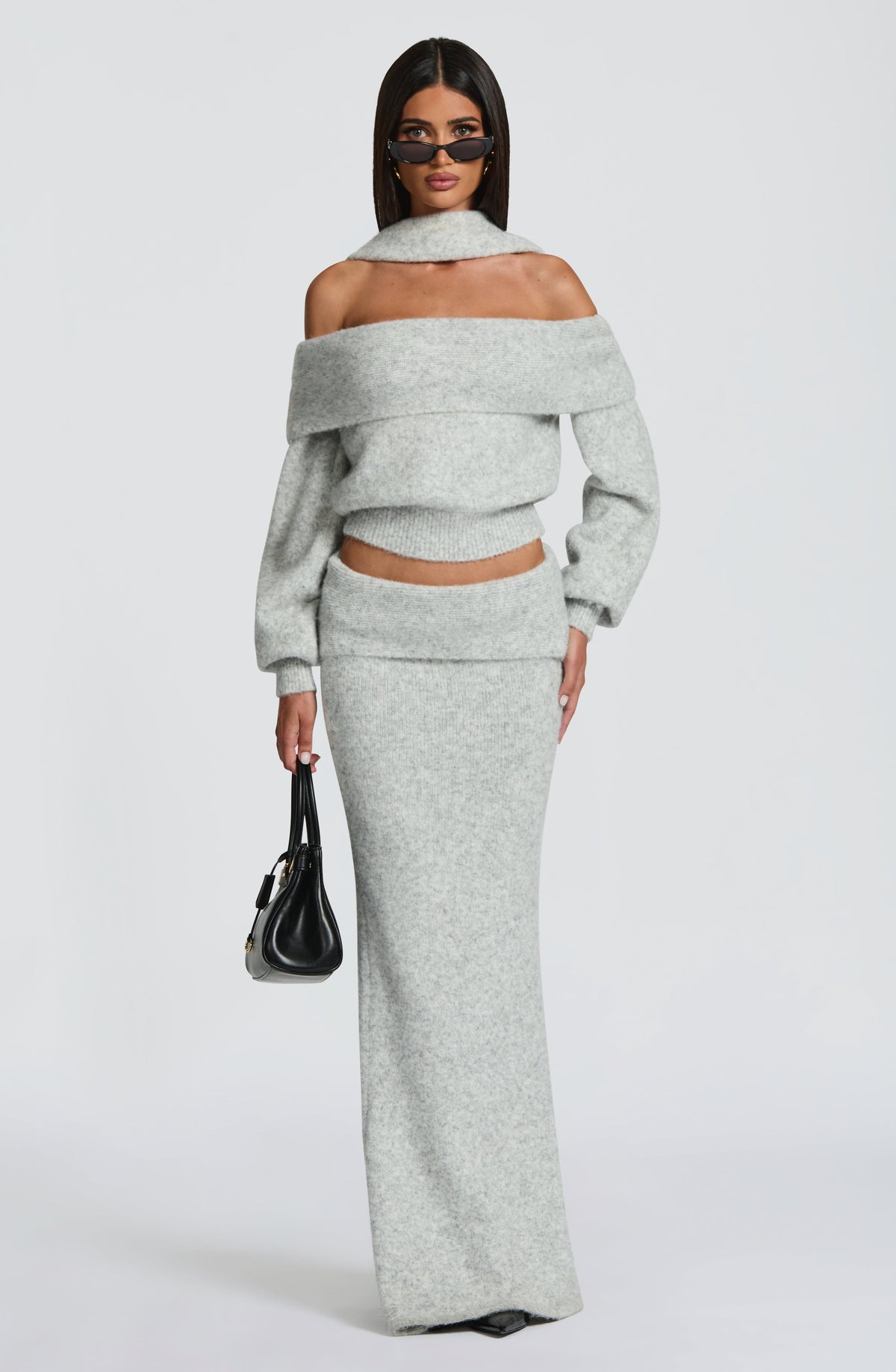 Andra Maxi Skirt in Light Grey Marl
