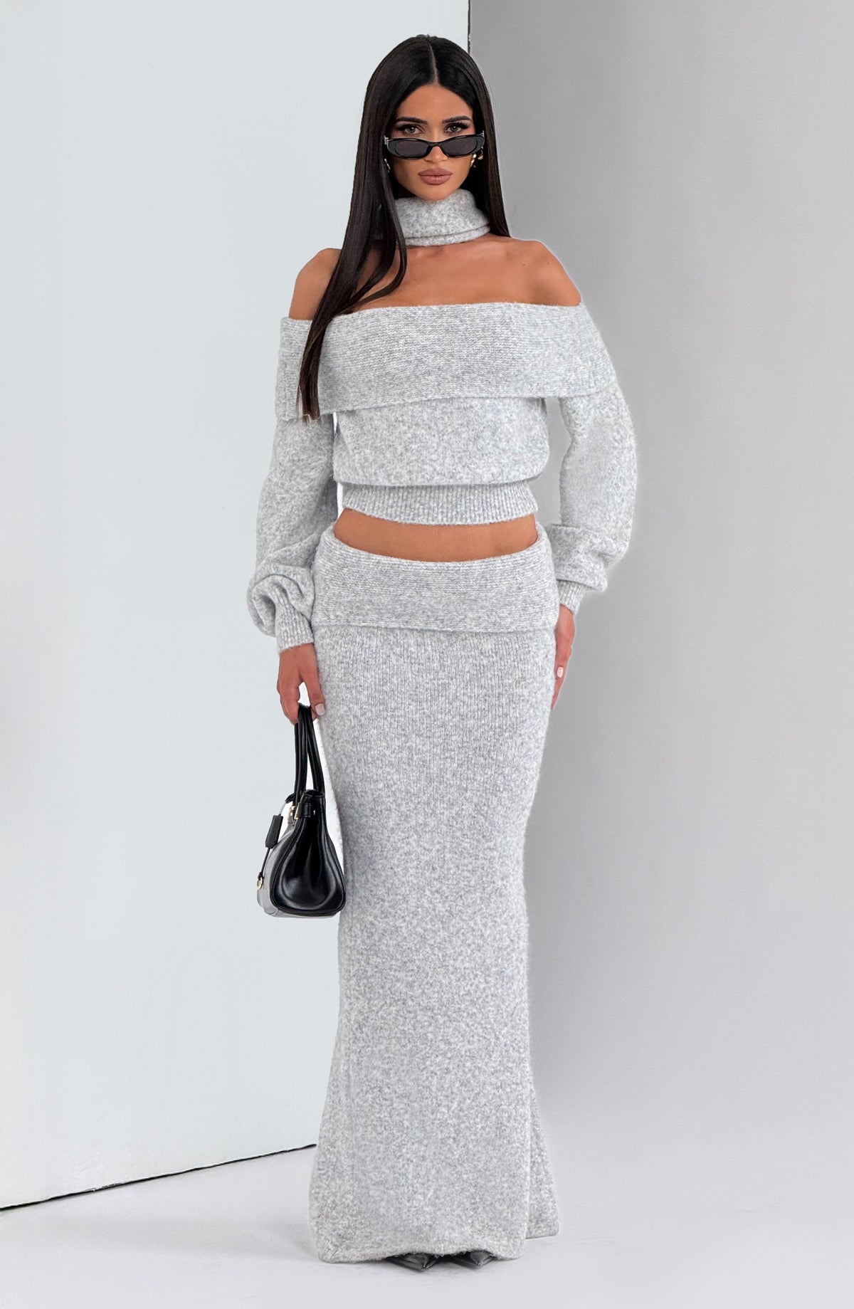 Andra Maxi Skirt in Light Grey Marl