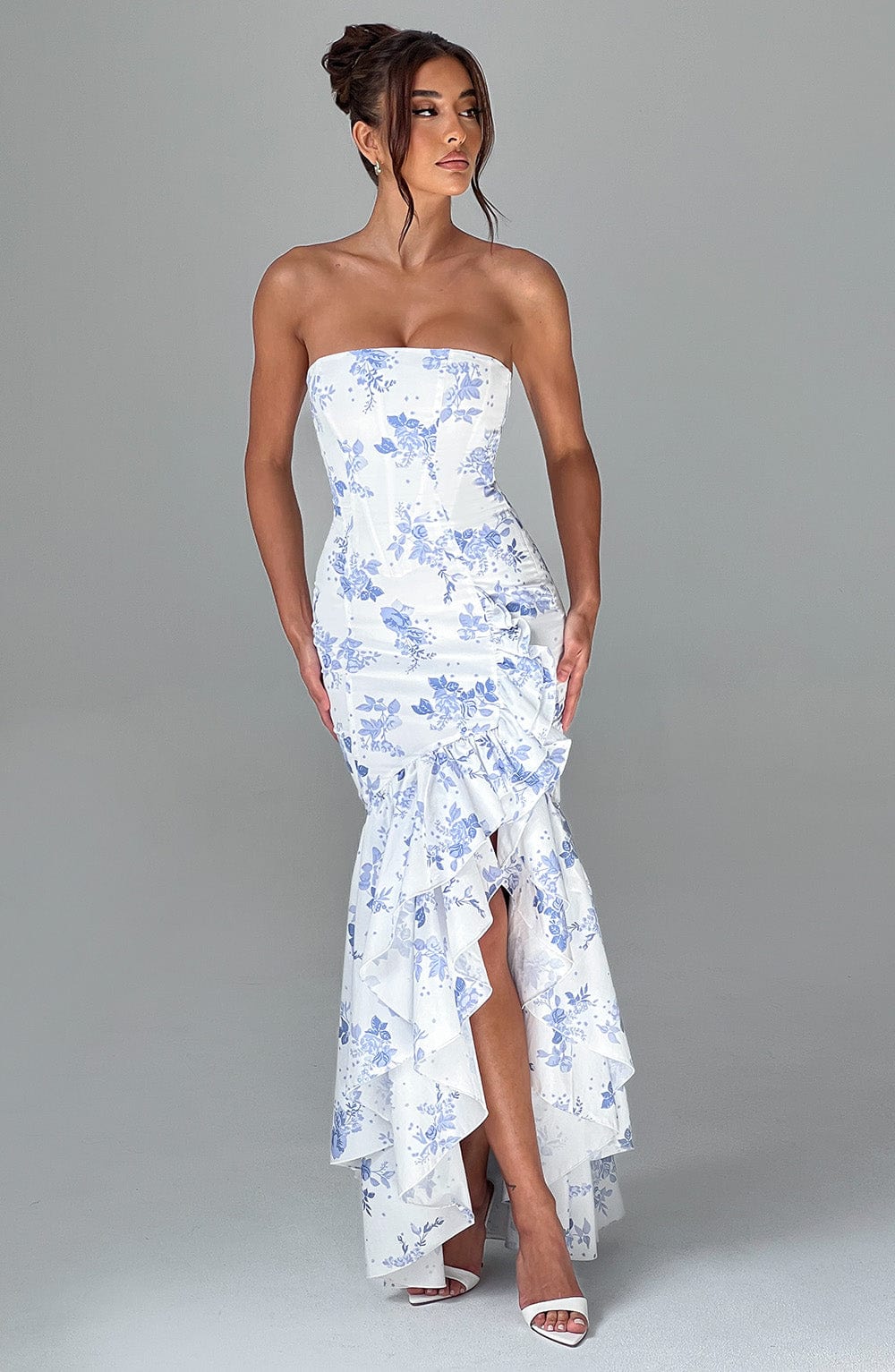 Angelique Maxi Dress in Blue Floral Print