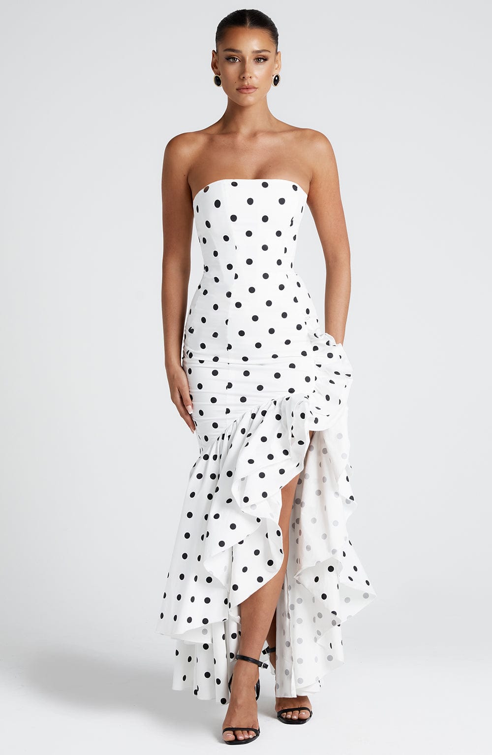Angelique Maxi Dress in Black Polka Dot Print