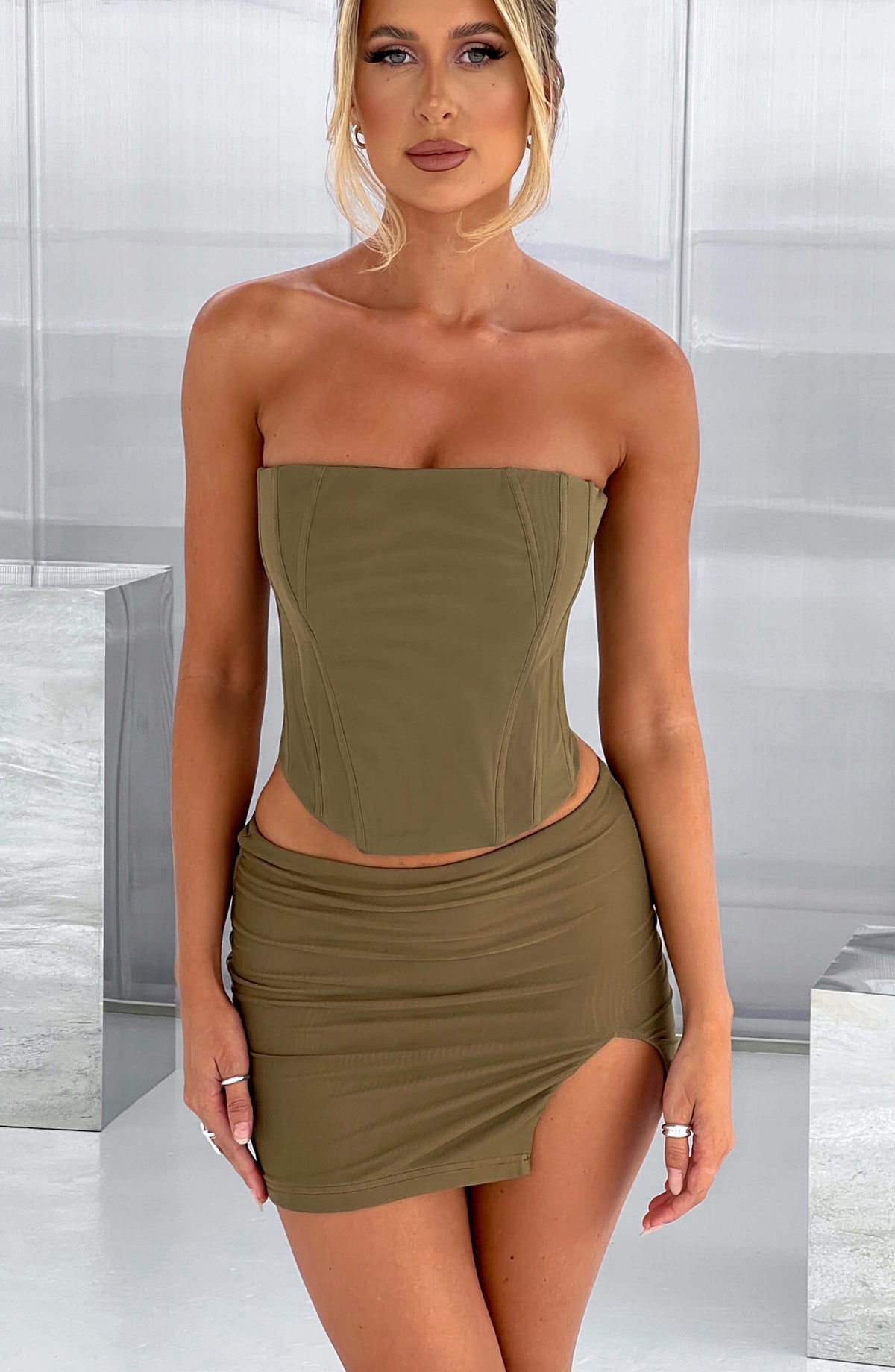 Aria Mini Skirt in Khaki