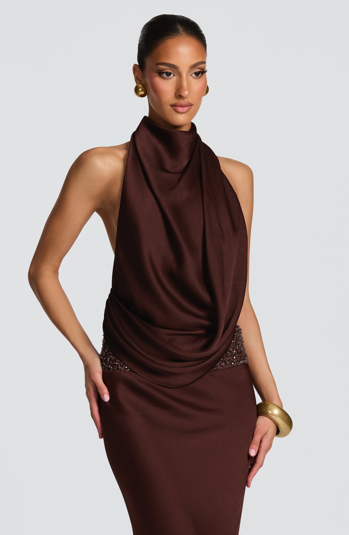 Armelle Maxi Dress in Plum Brown