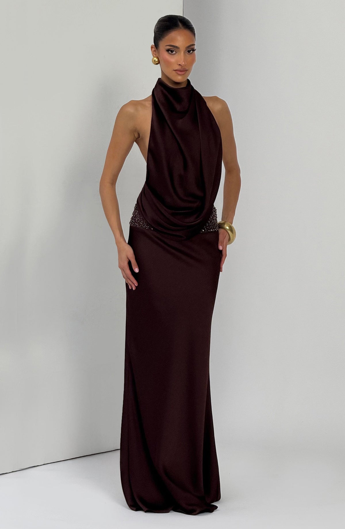 Armelle Maxi Dress in Plum Brown