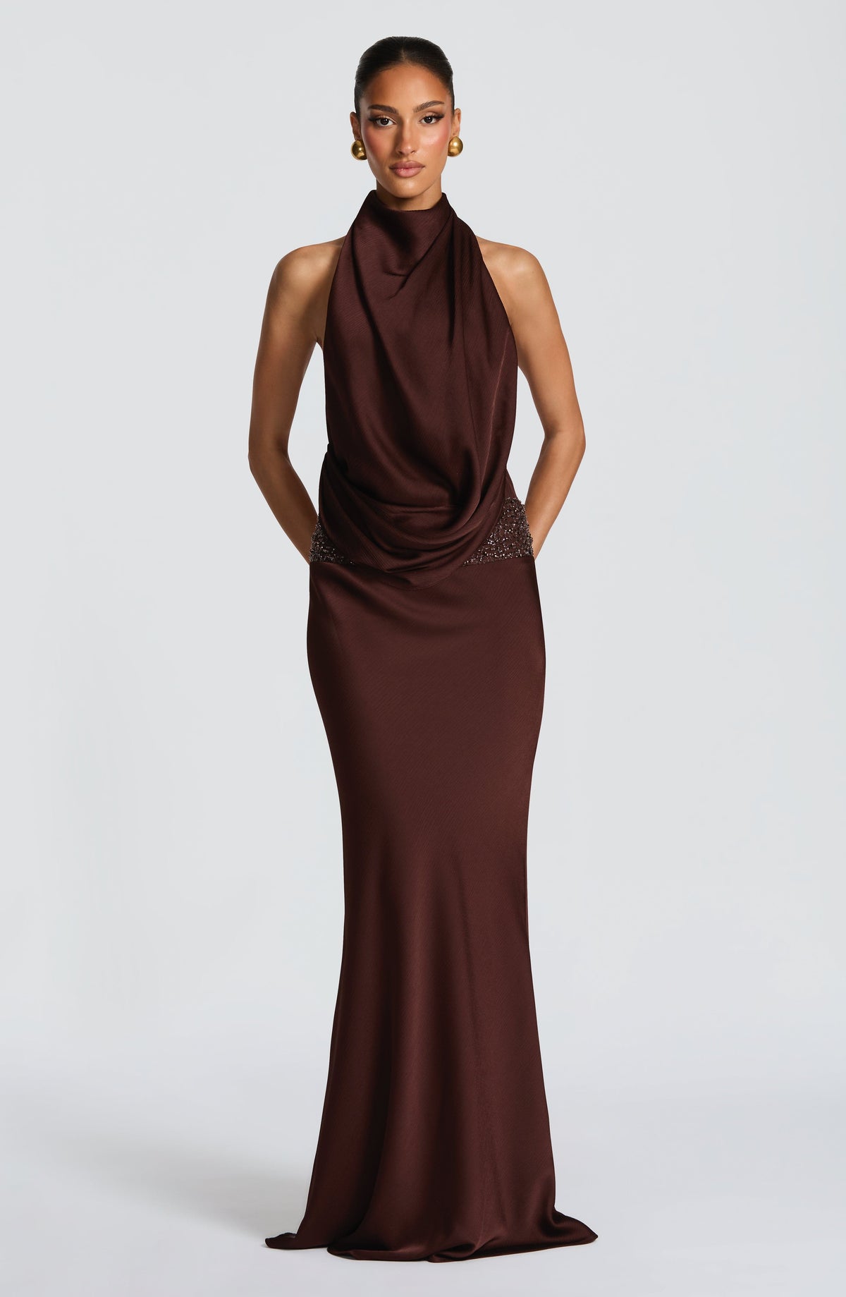 Armelle Maxi Dress in Plum Brown