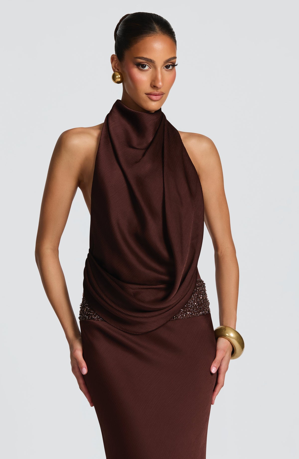 Armelle Maxi Dress in Plum Brown