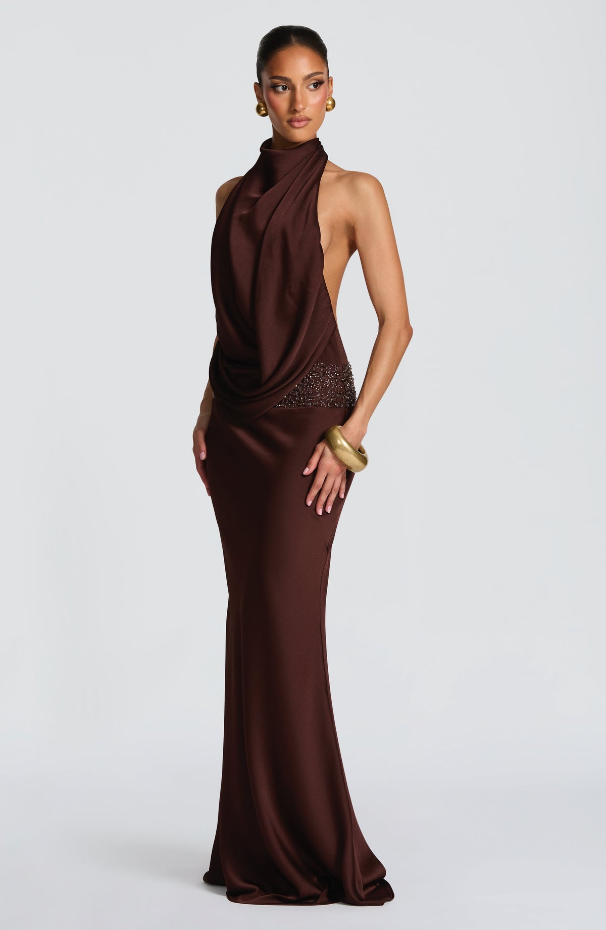 Armelle Maxi Dress in Plum Brown